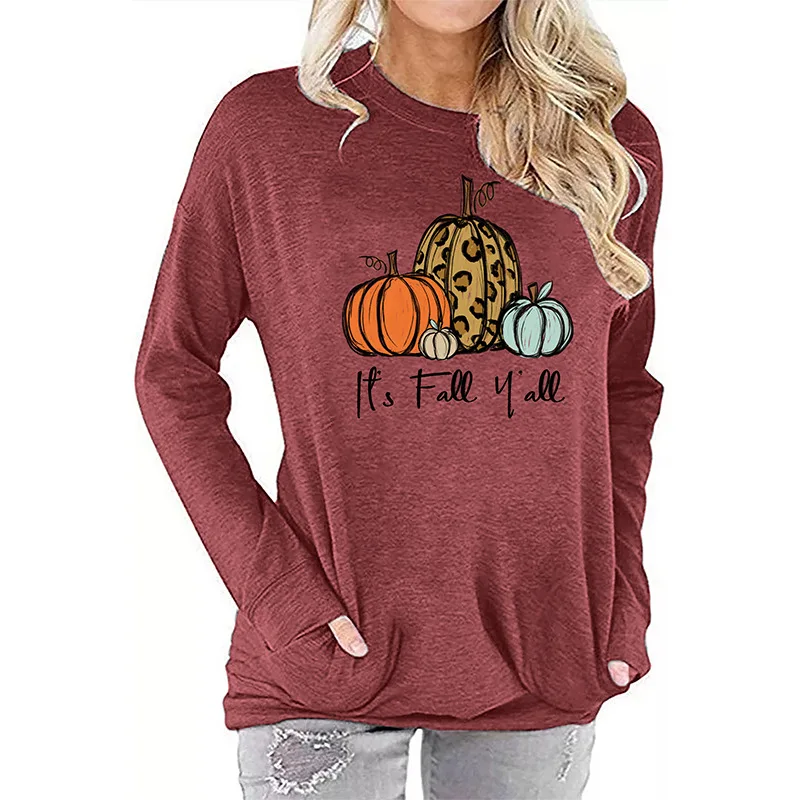 

It's Fall Y'all Hoodie Pumpkin Autumn Oversized Crewneck Sweatshirt Autumn Letters Graphic Hoodies Fall 2021 Women Printing L