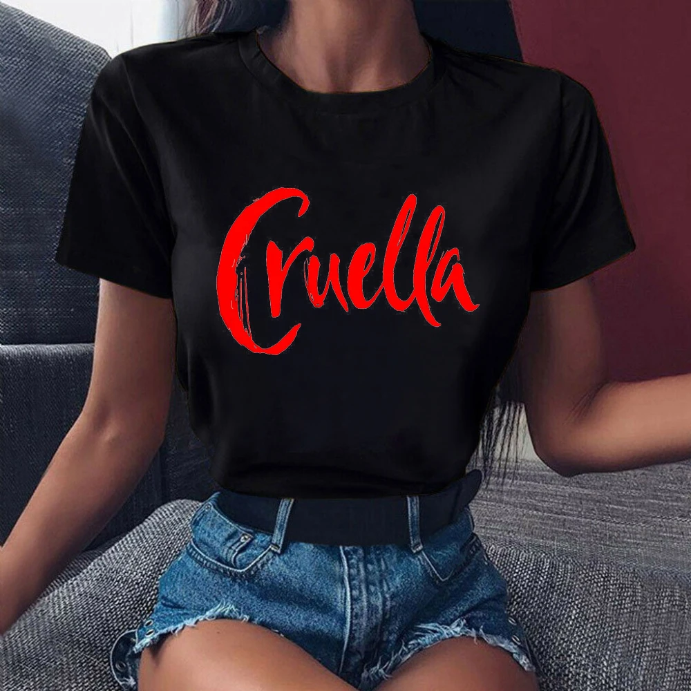 

2021 Women T Shirts Cruella De Vil Dogs Graphic T-shirt Female Clothes Funny T shirt Summer Tops Casual Oversized