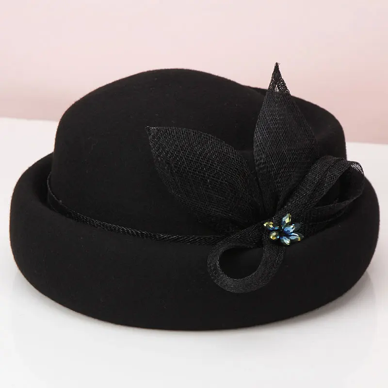 Женская шерстяная шляпа-федора H786 осенне-зимняя шляпа из винтажная фетровая