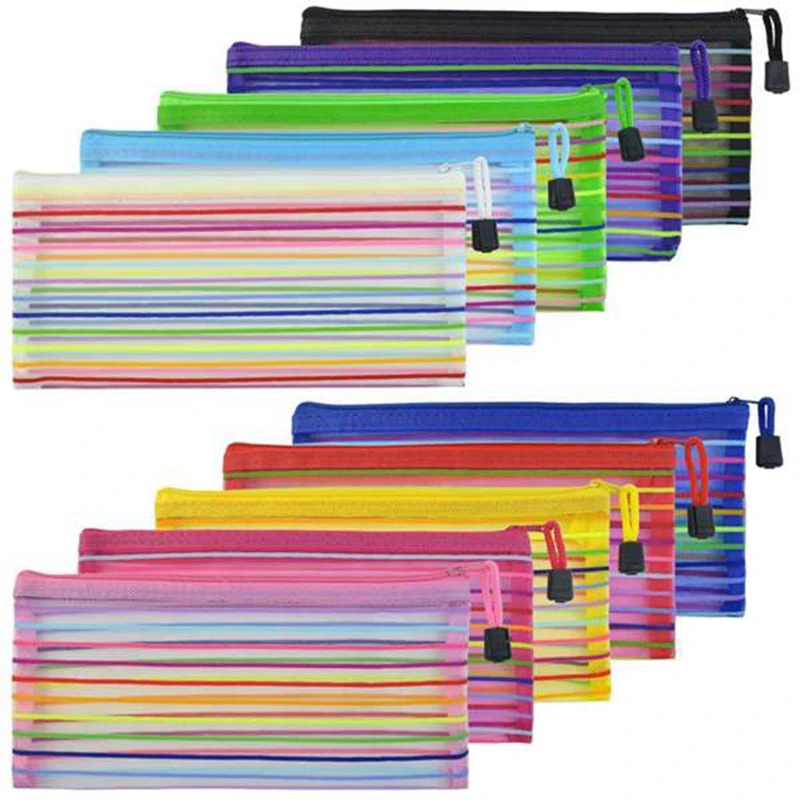 

50 Mesh Zipper Bags Pencil Bags Multifunctional Mesh Bags for Storing Stationery and Office Supplies, About 23X11cm
