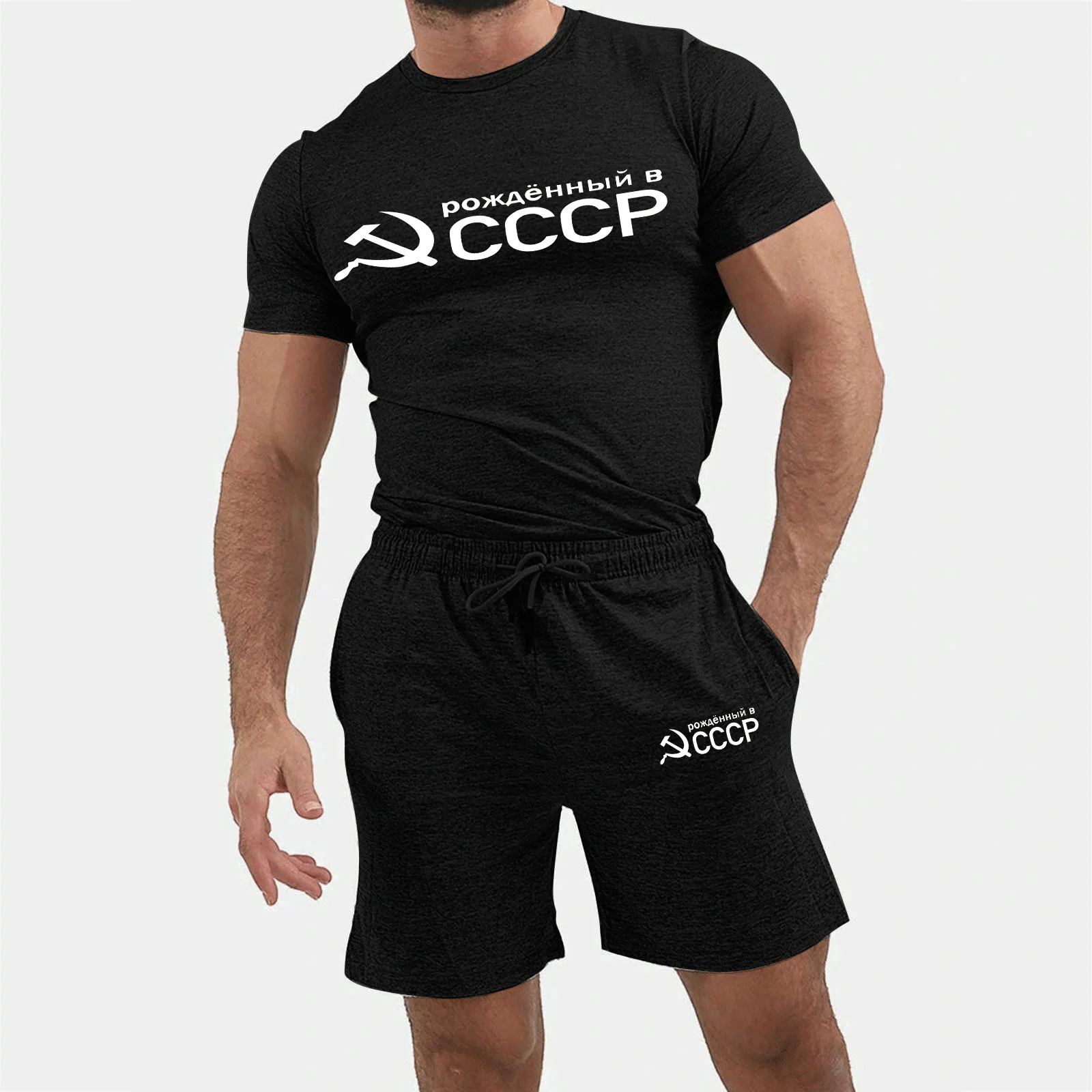 

CCCP short-sleeved suit 2021 summer fashion new men's T-shirt + shorts two-piece 3D printing retro outdoor sports baseball shirt