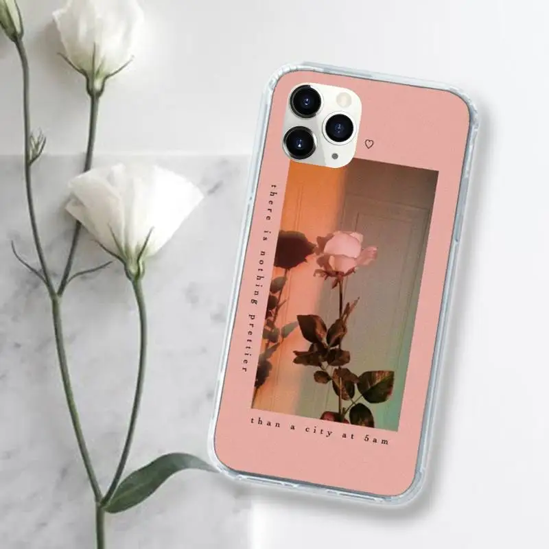 

Aesthetic song blue pink flowers Phone Case Transparent for iPhone 11 12 mini pro XS MAX 8 7 6 6S Plus X 5S SE 2020 XR
