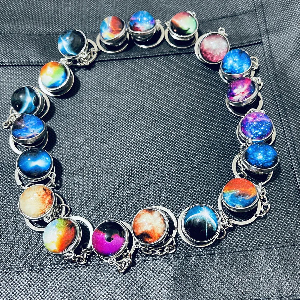 

Dropshipping Keychain Charms Creative Anime Universe Galaxy Nebula Double-Sided Glass Ball Noctilucent Planet Pendant Key Chains