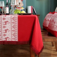 jaar tafelkleed elegante geborduurde rode vierkante stof thuis textiel bruiloft decoratie eettafel doek cover kwastje
