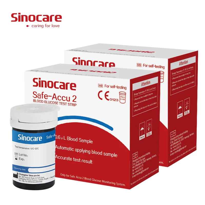 Медицинский диабет Тесты (50/100) Sinocare Safe Accu2 для измерения уровня глюкозы в крови
