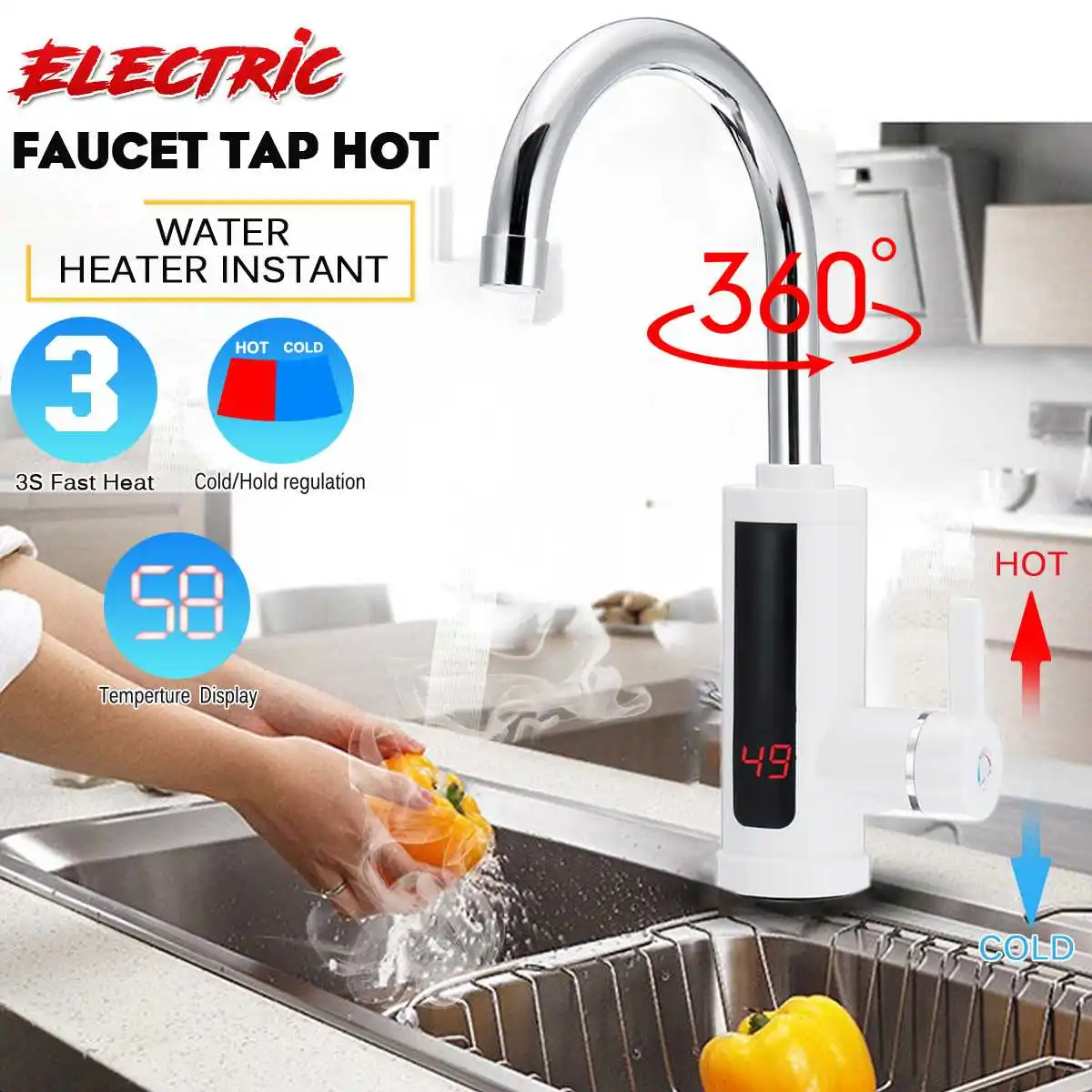 

Электрический кухонный водонагреватель, кран для мгновенной подачи горячей воды, холодный нагреватель, безрезервуарный, с евровилкой