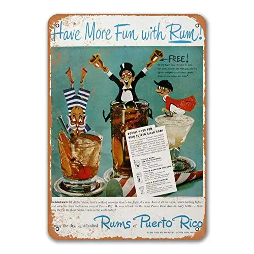 

1950 Puerto Rican Rum Sign, Retro Tin Signs for Beer Pub Home Bakery Dinner Room Wall Decor Art Vintage Metal Poster 12x8 Inche