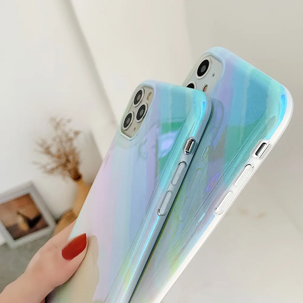 Цветной блестящий чехол LOVECOM Blue Ray Sky для iPhone 12 Mini 11 Pro XR XS Max 7 8 Plus Ударопрочный