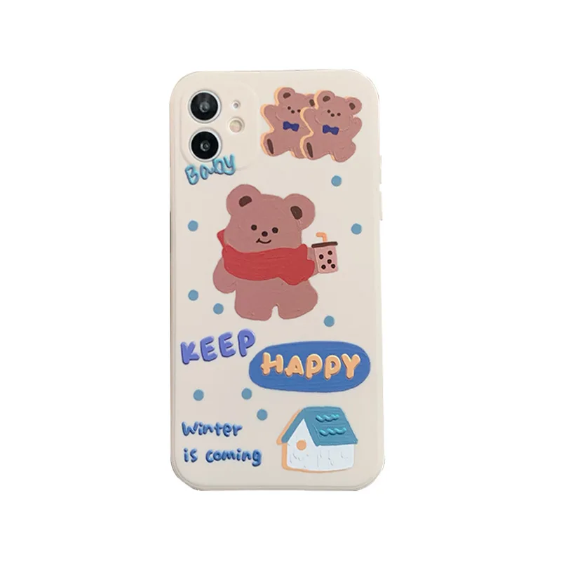 

2021 Cartoon Milk Tea Bear Case Cover For iPhone 12