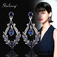 sinleery multicolor ethnic statement earrings antique silver color red blue cubic zirconia drop earrings for women zd1 ssg