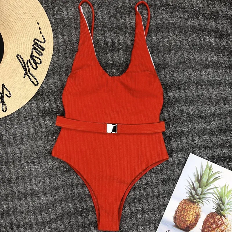 

Women's Swimsuit Cut Out Bikini Swimwear Bathing Suit Thong Belt Swim High Cut BMF88