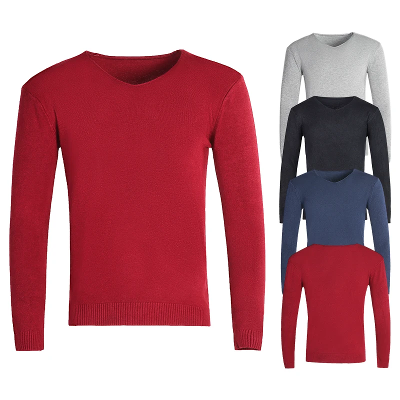 

2021 New Men 's Knitwear Solid Color and V-neck Inner Wear Sweater Boys Slim Long Sleeve Pullover Leisure Warm Sweater