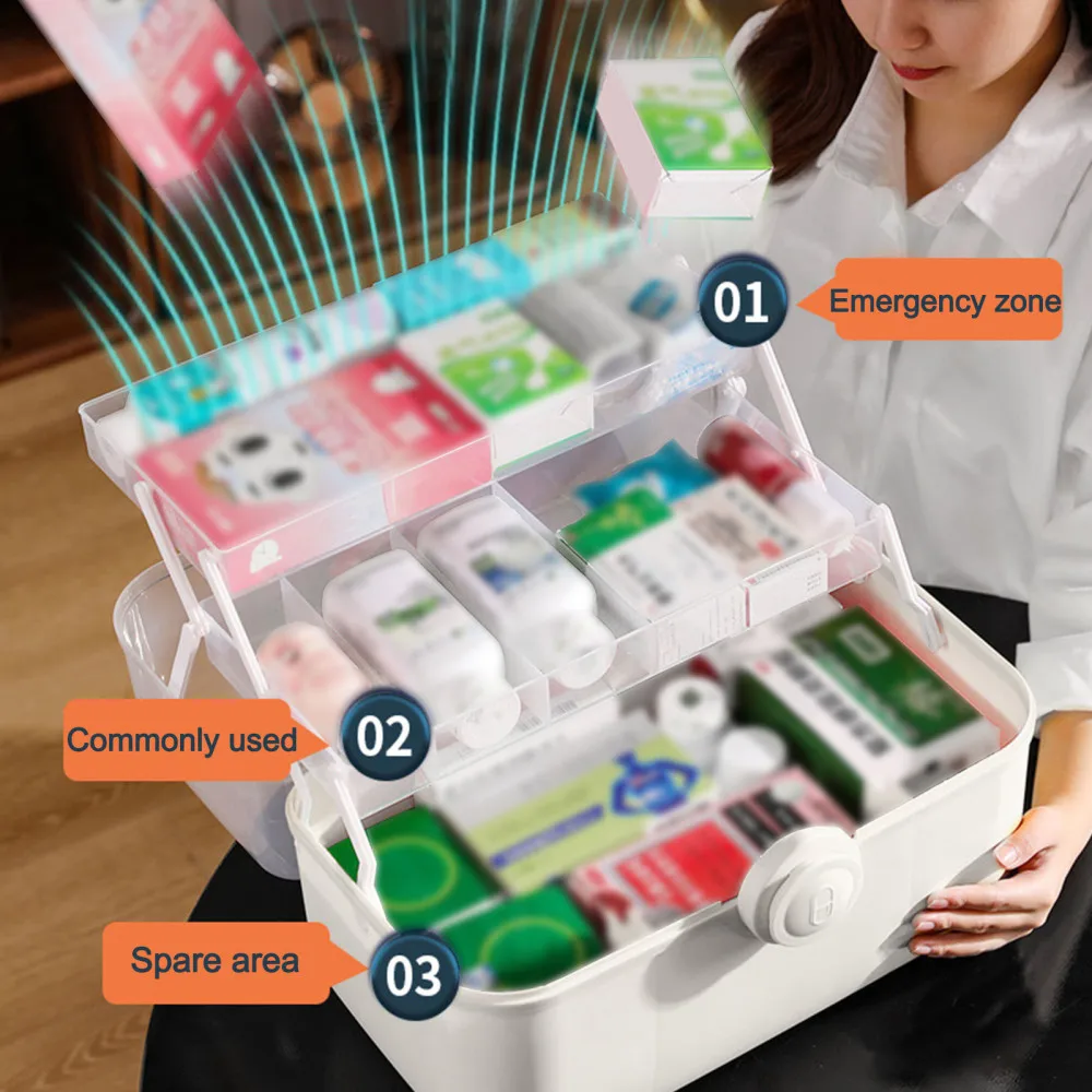 

Family Medicine Box Household Large-capacity First Aid Kit Waterproof Domestic Lockable Transparent Layered Small Storage Forcer