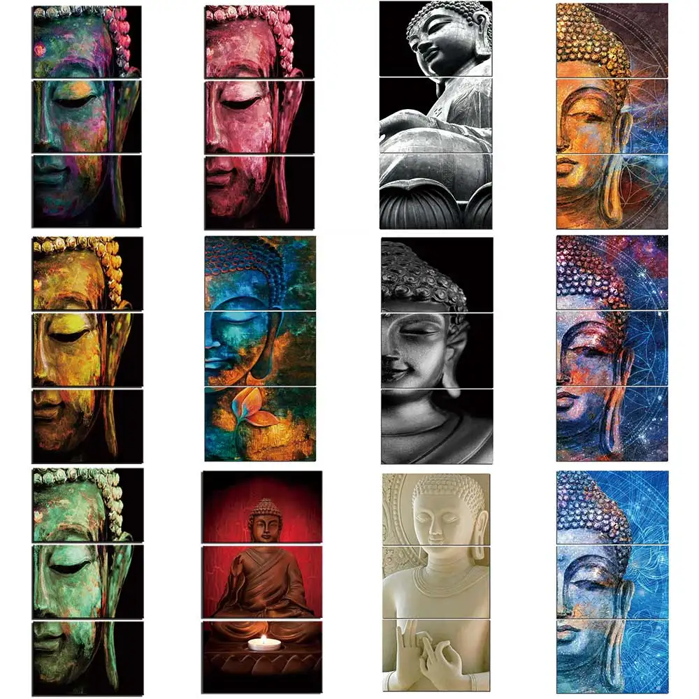 

Modern Wall Pictures Abstract Buddha HD printed 3 piece Canvas Art portrait religion Painting Wall Art for living room