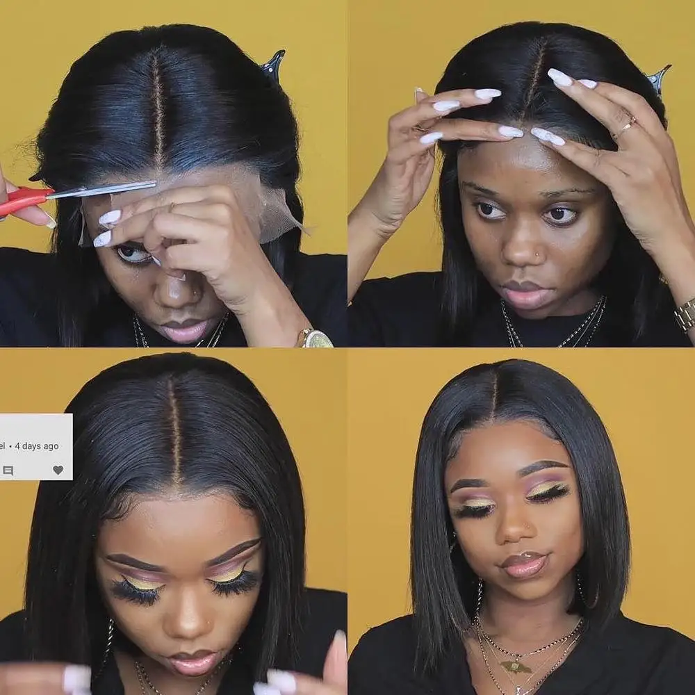 Короткие прямые парики T1B613 боб бразильские кружевные передние человеческие