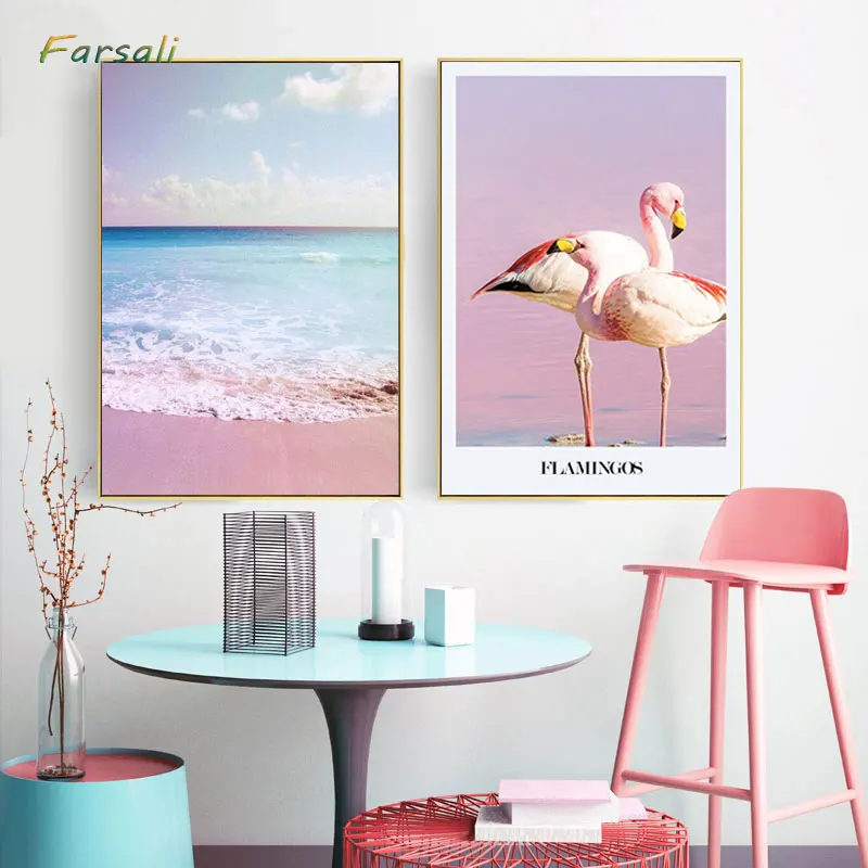 

Modern Posters And Prints Flamingo Nordic Poster Wall Pictures For Living Room Cuadros Pink Wall Art Canvas Painting Unframed