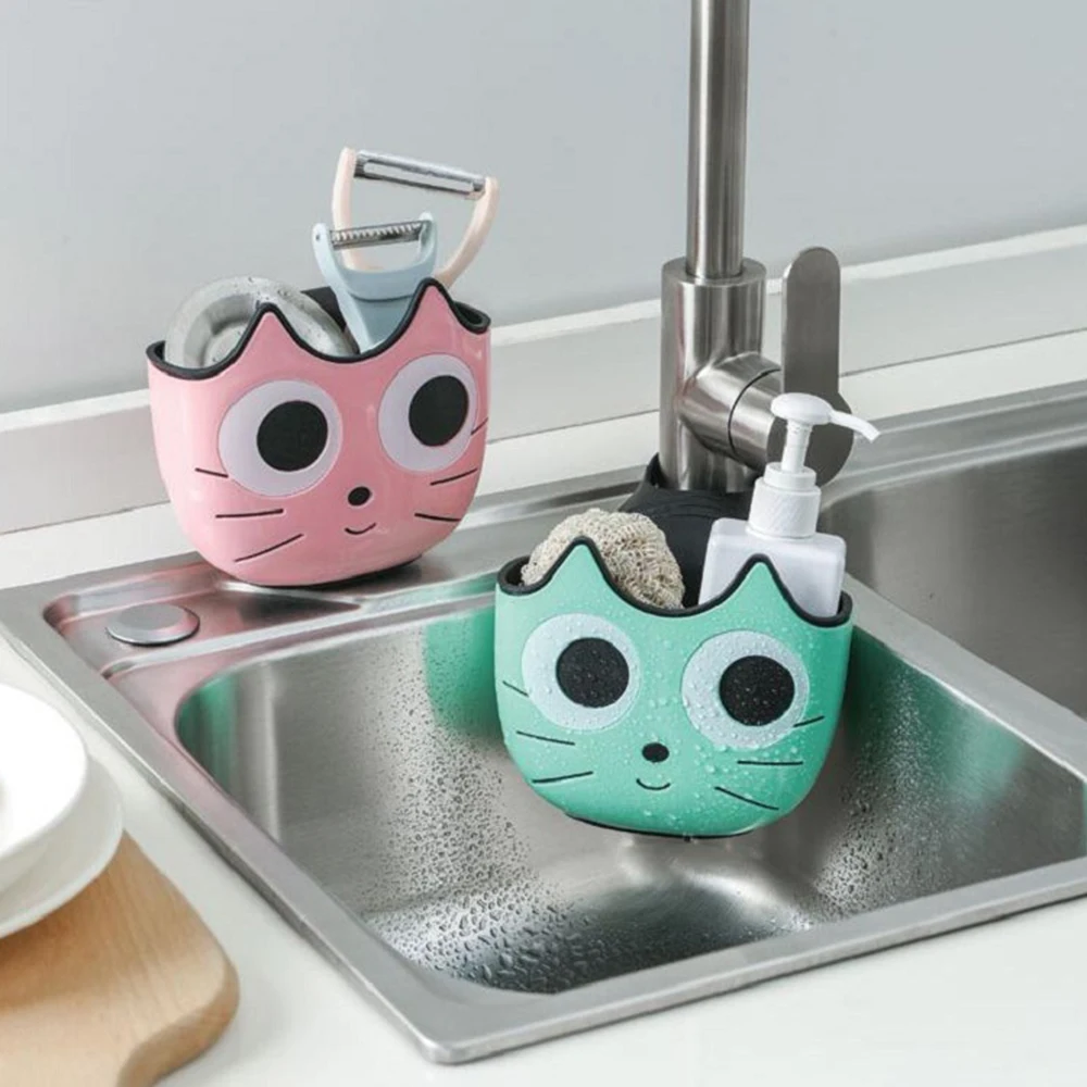 Милый Кот Форма мыло губка держатель раковина дренажная стойка раковиной фильтр