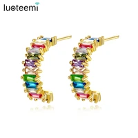 luoteemi rainbow color cubic zirconia half hoop earrings for women jewelry femme bijoux korean fashion girl party accessories
