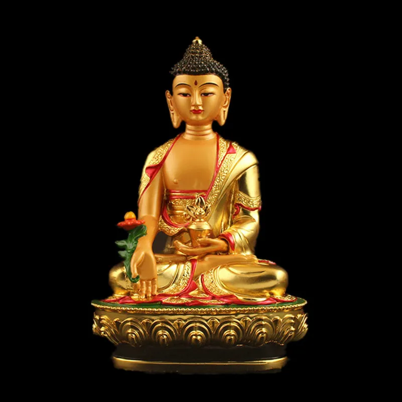 Супербольшая статуэтка Будды с золотым покрытием 21 см три сокровища тибетского