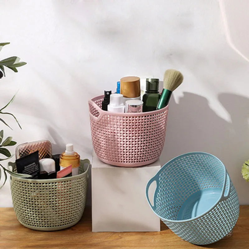 

Корзина для хранения из искусственного ротанга, пластиковая настольная коробка для хранения мелочей без крышки, корзина для хранения косме...