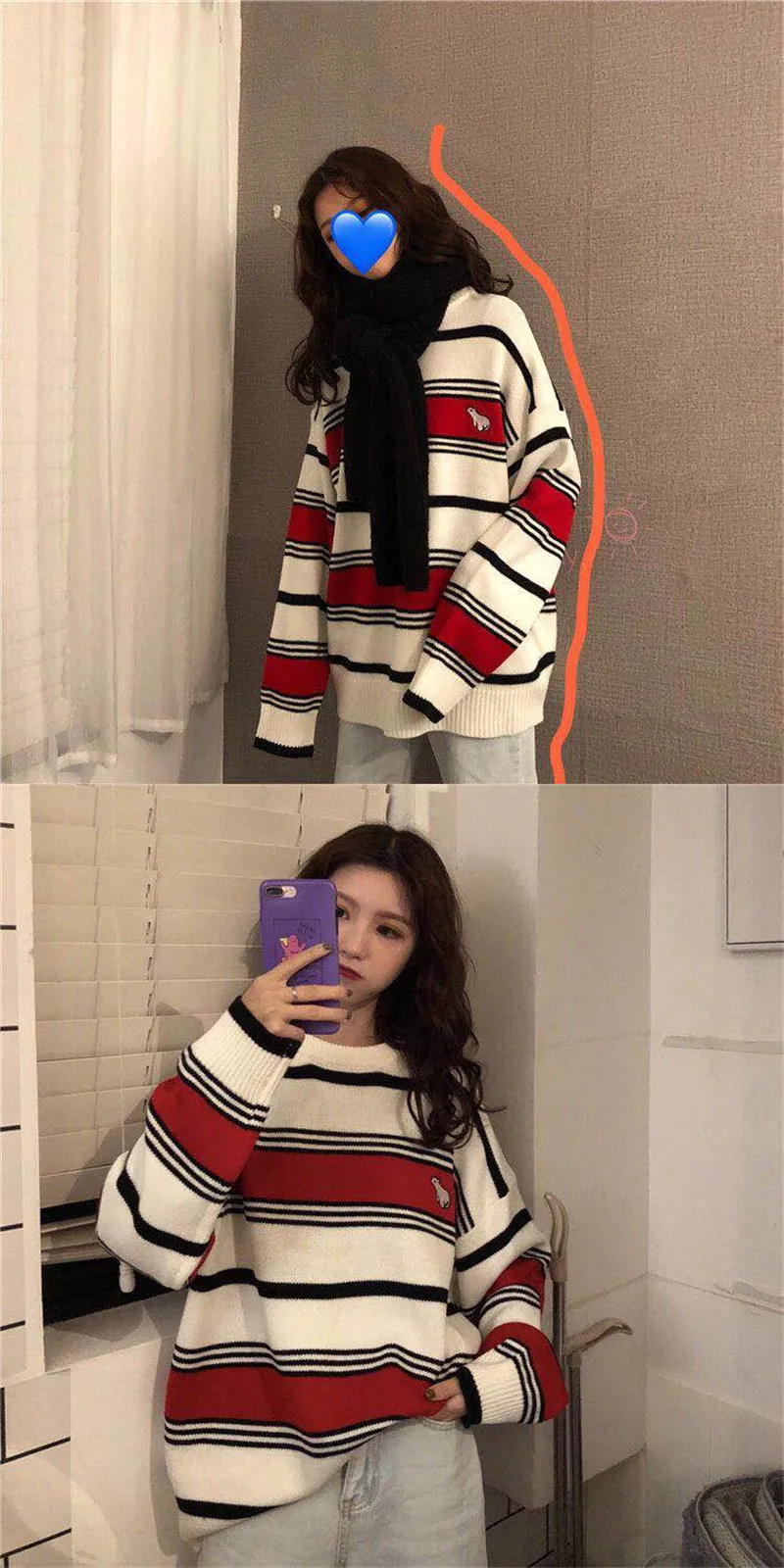 Женский свитер в полоску Kawaii Ulzzang, Ретро стиль, для колледжа, свободные облака, женский, корейский, панк, тонкий, милый, свободный, Harajuku, одежда для женщин