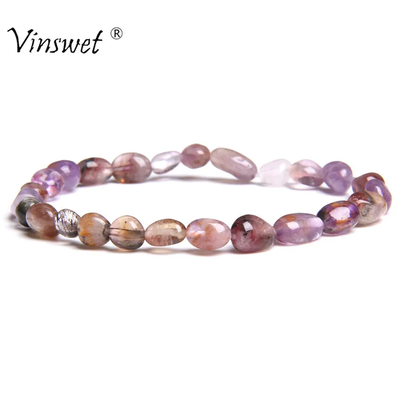 

Women Bracelets Natural Stone Purple Bead Bracelets Vintage Charm Round Chain Beads Bracelets Jewelry for Women Friend Gift