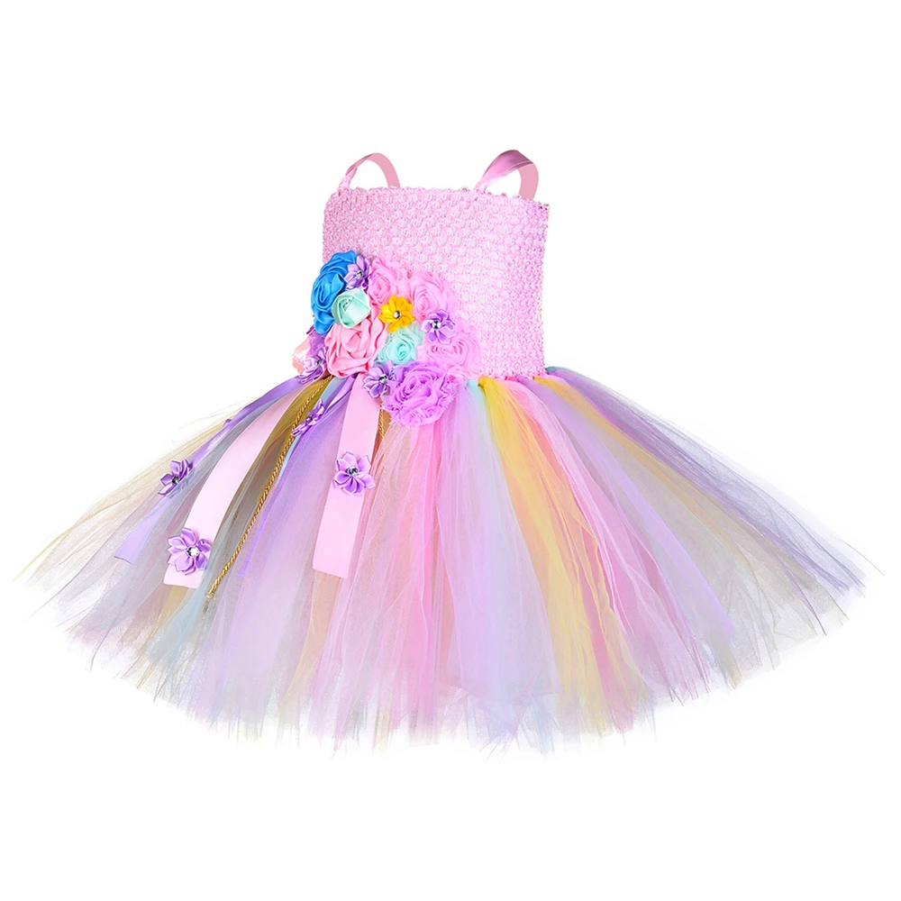1 Set Girls Unicorn Tutu Dress Outfit Pink Pastel Flowers Birthday Party for Kids Girl Halloween Carnival Costume | Детская одежда и