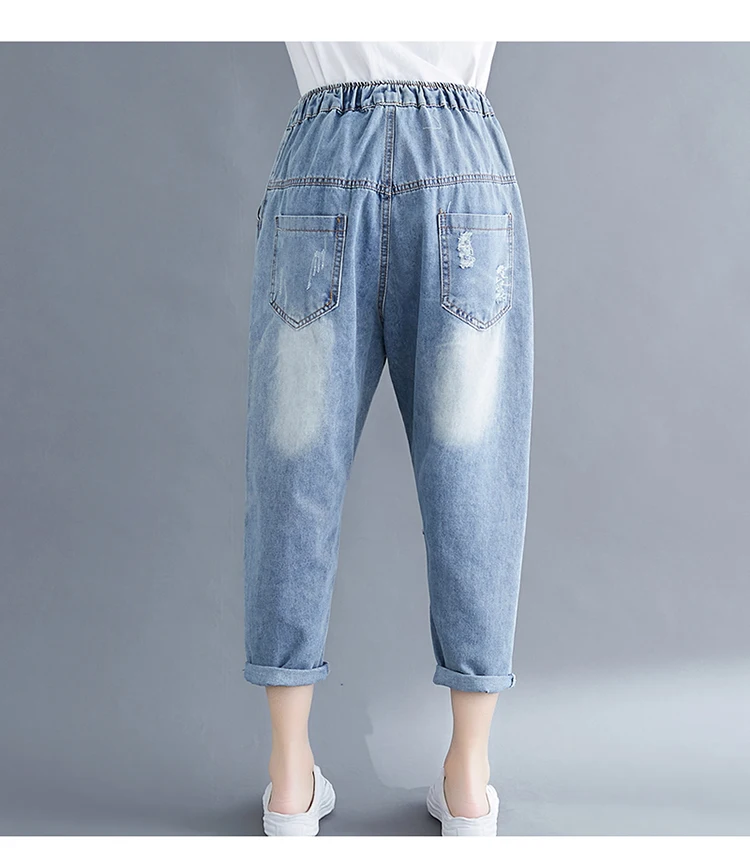 

2020 Plus Size Jeans Women Cartoon Pants Loose Trousers Ripped Female Boyfriend Jeans Mujer Hole Woman pant
