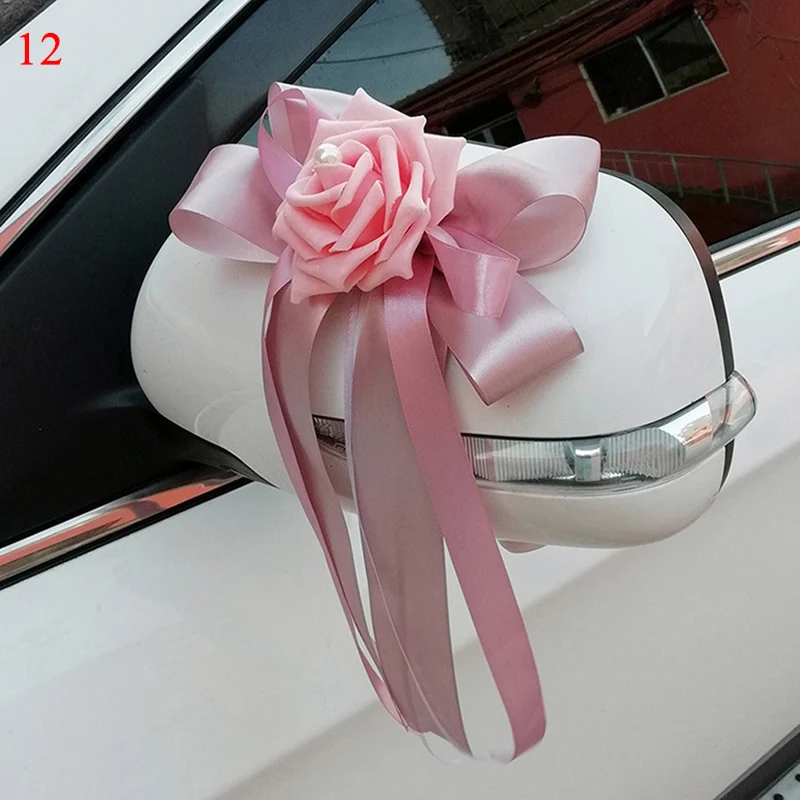 

1PC Door Handles Flower Beautiful Wed Party Festival Supplies Rearview Mirror Decorations Wedding Car Decoration Flower 11colors