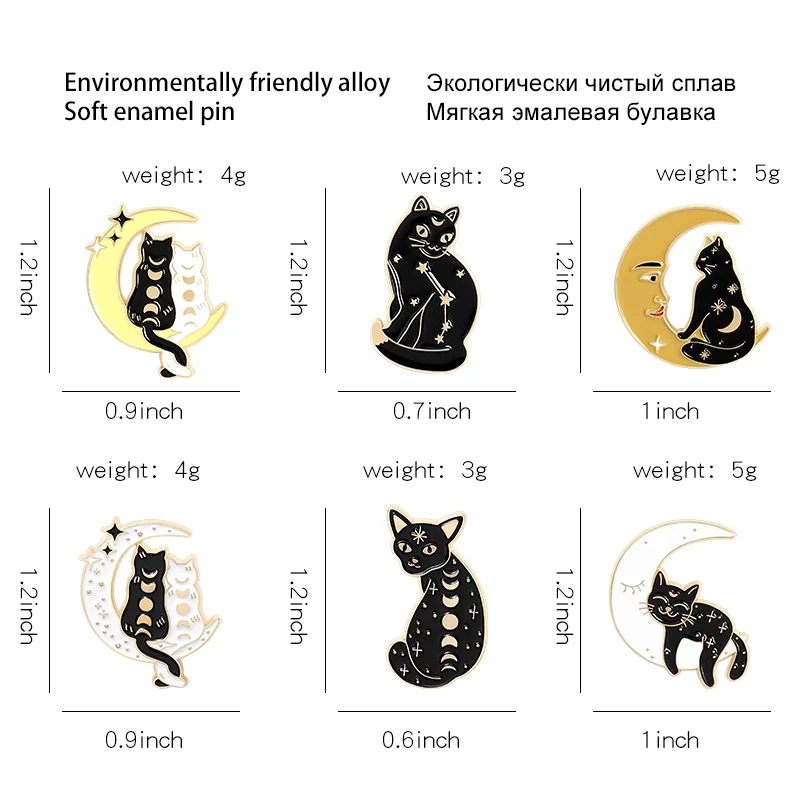 

Cartoon Enamel Pins Personality Moon Phase Cat Brooch Anime Little Black Cat Lapel Pins Fashion Backpack Badge Witch Cat Brooch