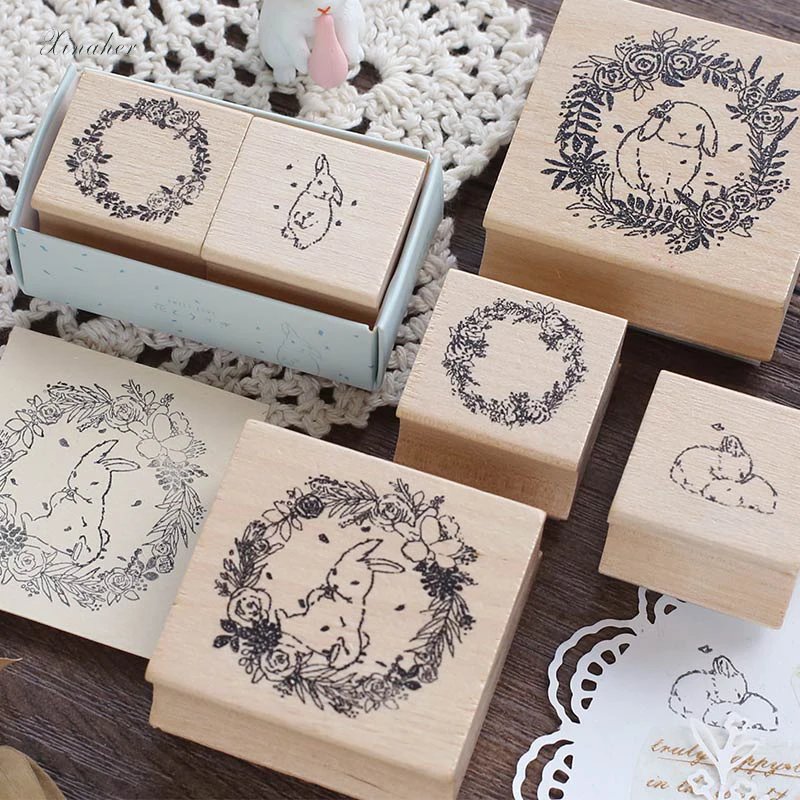 XINAHER винтажный венок кролик украшение Животное штамп деревянные и резиновые