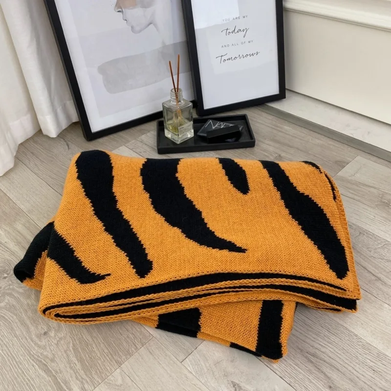 Mantas delicadas de punto con estampado de Tigre, mantas c&aacute;lidas de invierno para sof&aacute;, S&uacute;per suaves y c&oacute;modas, manta ligera de lujo-4
