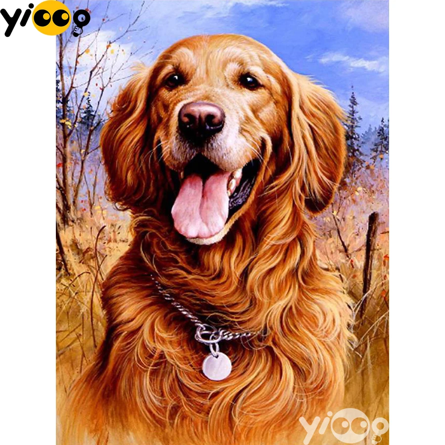 

Full Square/Round Drill Diamond Painting Cross Stitch Embroidery Golden retriever Rhinestone Mosaic Home Decor Gift AX2127