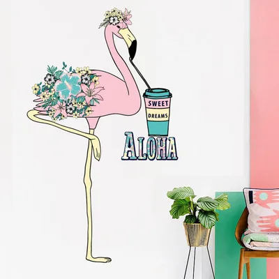 Flamingo-05 Розовые Фламинго Единорог настенные наклейки для детской комнаты гостиной спальни Декор мультфильм животных настенные наклейки в комнату декор - Цвет: Flamingo-05