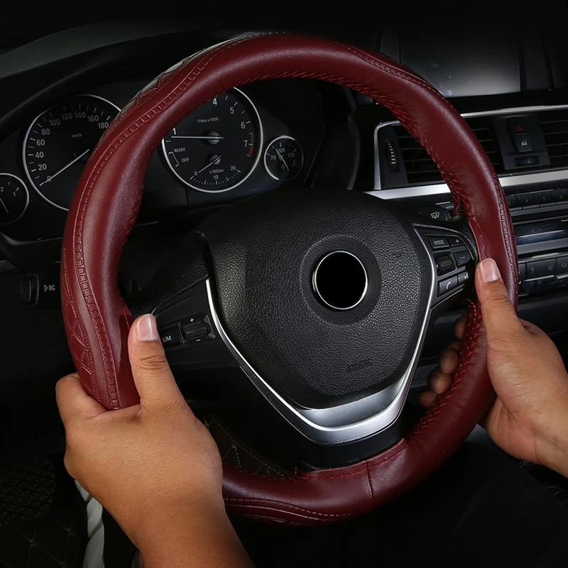 

38cm Genuine Leather DIY Steering Wheel Covers Braid On The Steering wheel Of Car With Needle And Thread Interior Accessories