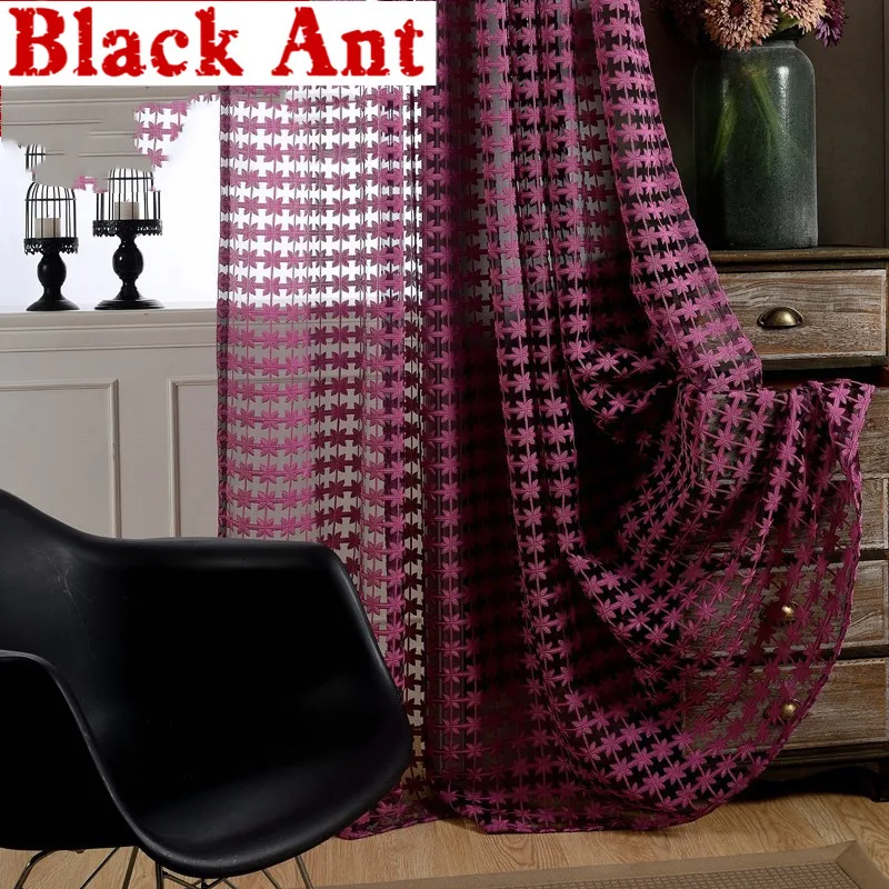 Фиолетовые шторы из чистой однотонной прозрачной вуали для гостиной окна