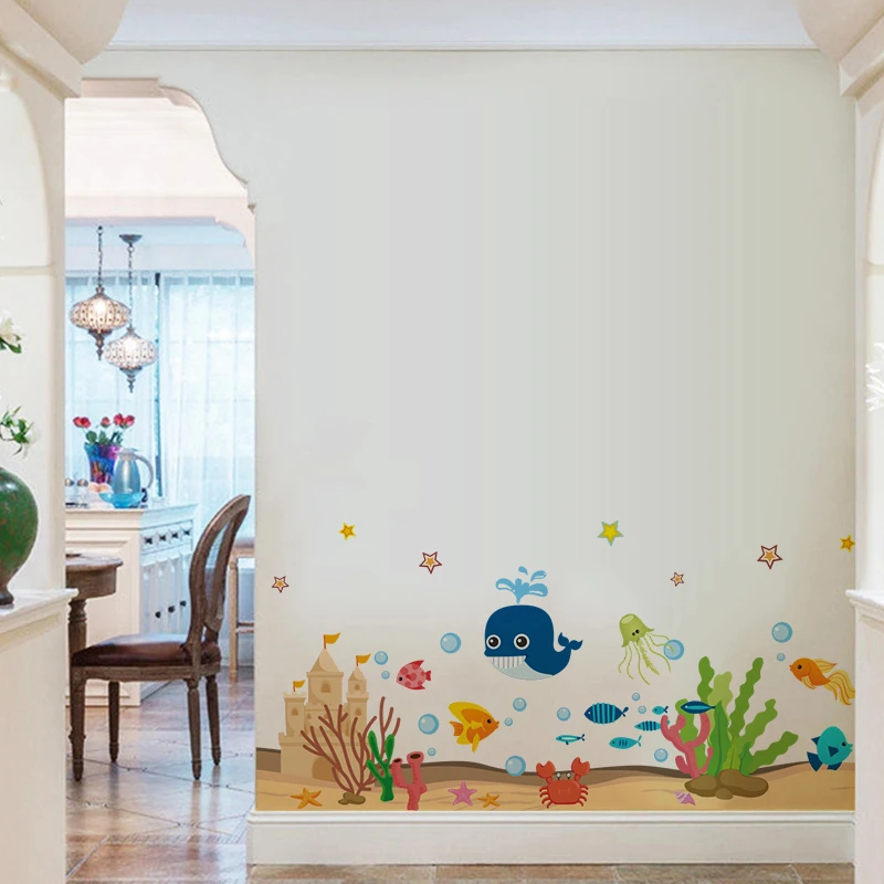 

Under Water World Whale Sealife Fish Bubble Wall Stickers Kids Beroom Bathroom Decal Nursery Mural Art Cartoon Home Decorations