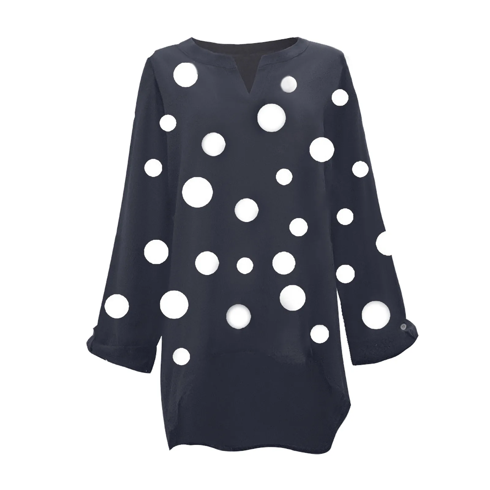 

Vintage Dot Print Tops Long Sleeve Linen Blouse V-Neck Plus Size Boho Tops Summer Clothes Female Top M-5xl