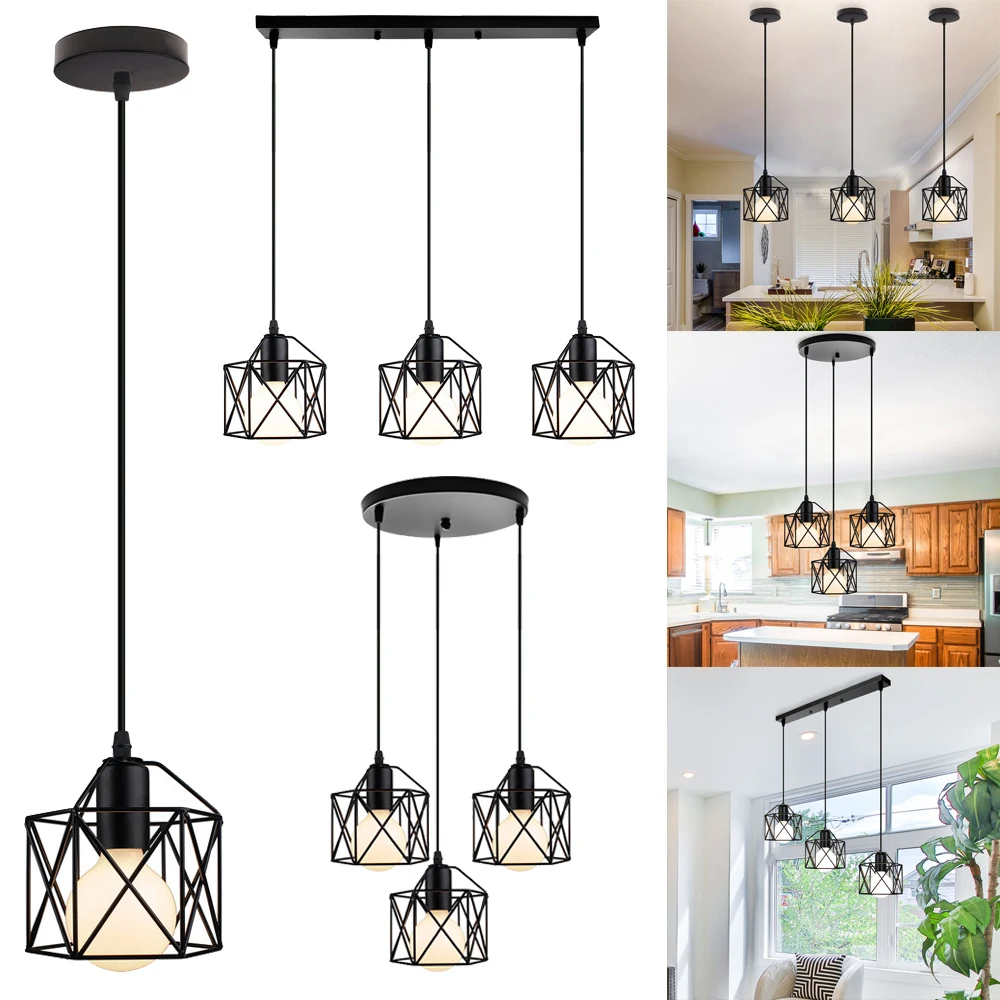 

Vintage Loft Industrial Iron Hanging Lights E27 LED Pendant Lamp For Home Living Room Bedroom Kitchen Restaurant Bar 1/3 Heads