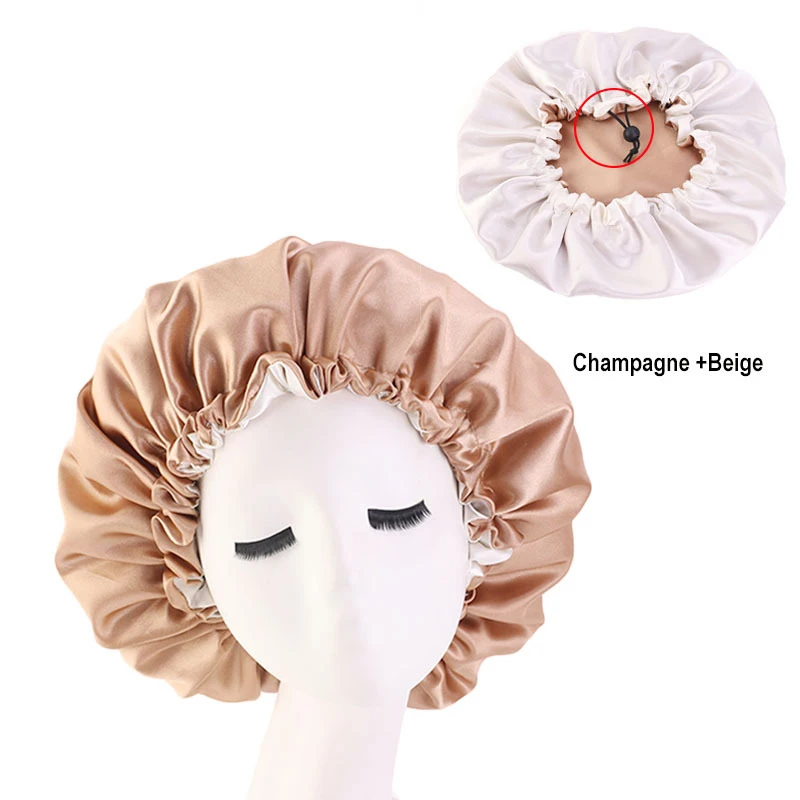 

Reversible Satin Bonnet Hair Caps Double Layer Adjust Sleep Night Cap Head Cover Hat For Curly Springy Hair Styling Accessories