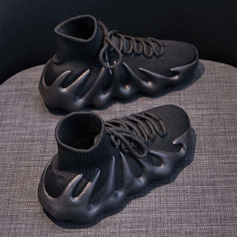 

Couple Shoes Volcano Coconut Shoes Breathable Fly Woven Socks High Top Shoes Men's Shoes Chunky Mesh Flame Sneakers