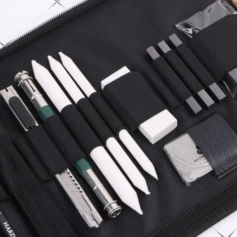 

32Pcs Professional Drawing Artist Kit Pencils Sketch Charcoal Art Craft With Carrying Bag Tools