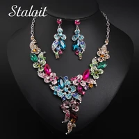 romantic clover leaf full rhinestone wedding bridal jewelry set for women girl prom party colorful crystal clothing accessories