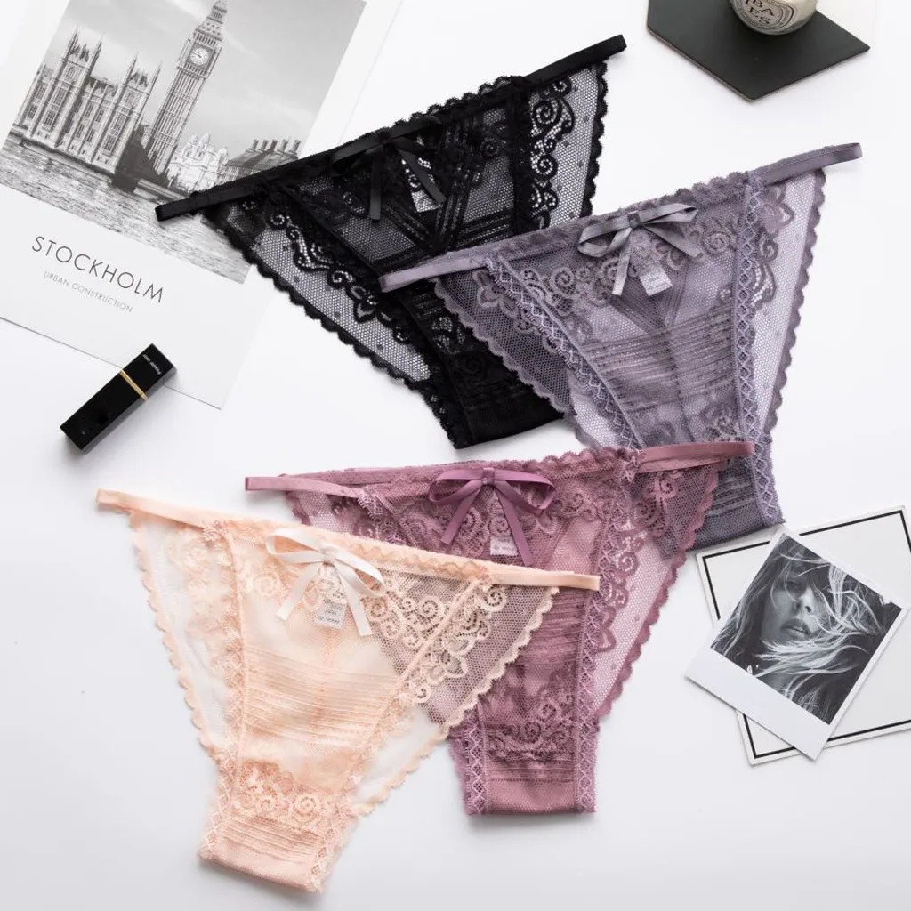 

Lenceria Sensual Mujer Women's Panties Bowknot Lace Sexy Bandage Thongs Female Underwear Transparent Mesh Briefs Sexy Lingerie