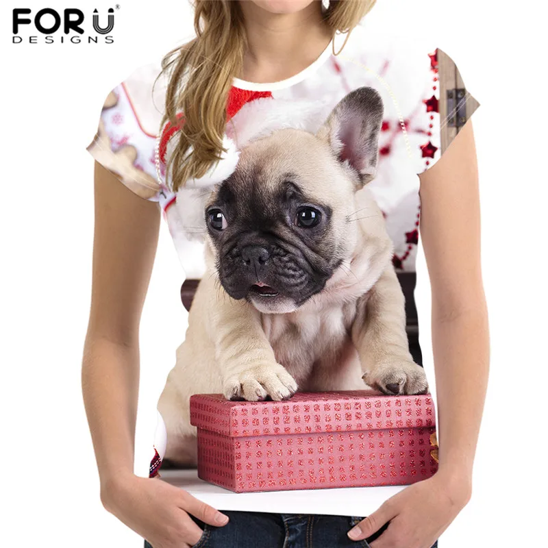 FORUDESIGNS/женская футболка; Рождественская Футболка с принтом щенка; Повседневная футболка с короткими рукавами и изображением животных; топы для девочек; женская футболка