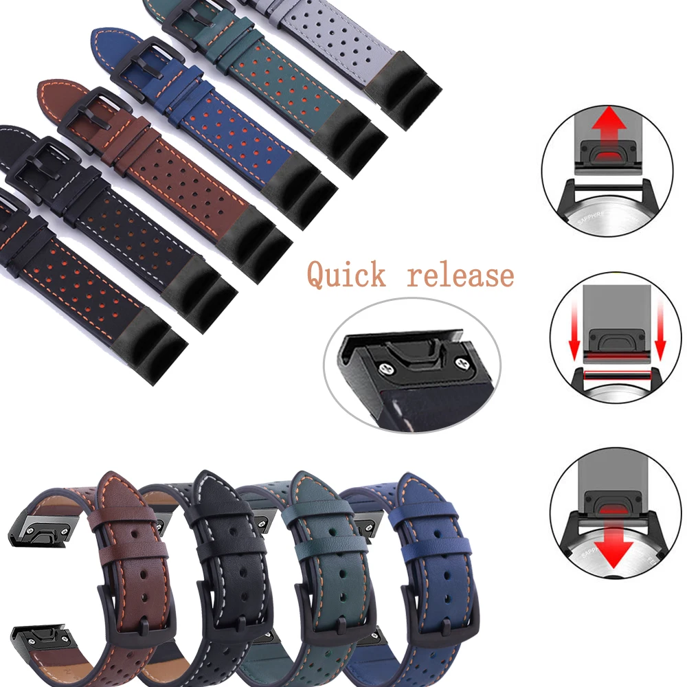 

26mm 22mm smart Watch Band Strap For Garmin Fenix 5X 5 Plus 6X 6 Pro 3 3HR 945 935 Watch Quick Release Leather Easyfit Wristband