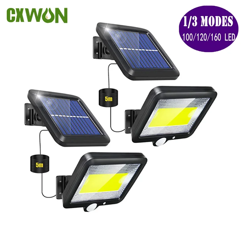 

160 COB уличный водонепроницаемый светильник на солнечной батарее с пассивным ИК датчиком движения, 3 режима безопасности, светодиодный насте...