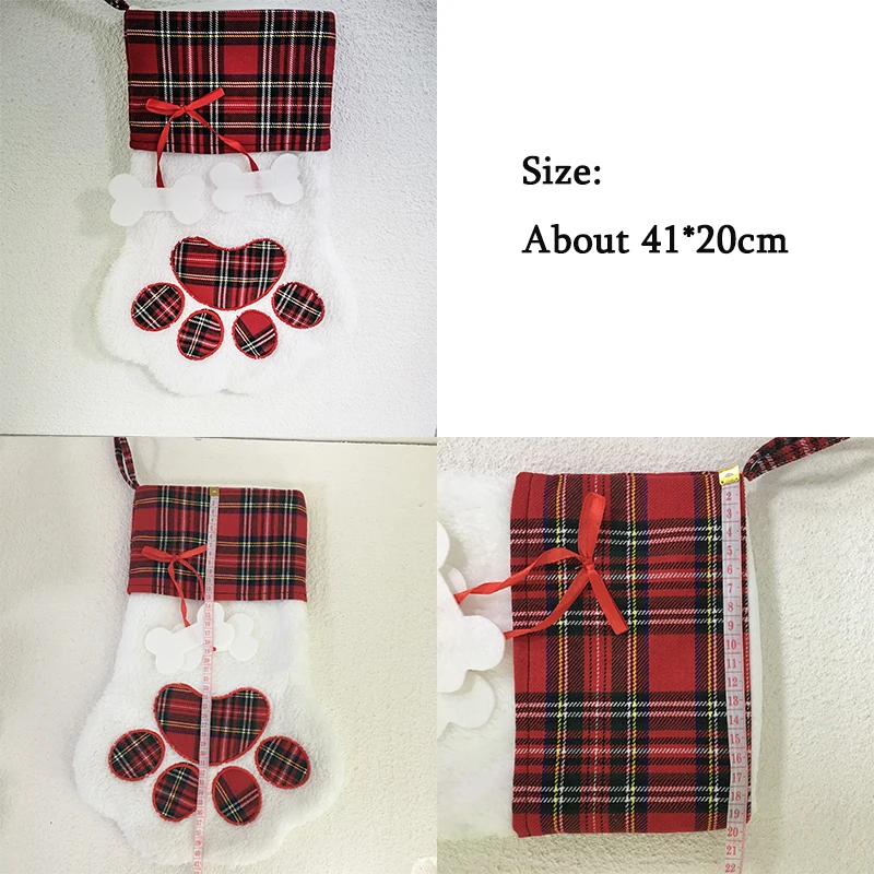 10 unids/lote gato perro pata de calcet&iacute;n de Navidad decoraci&oacute;n del copo de nieve de la huella patr&oacute;n de Navidad medias dulces bolsa de almacenamiento-2