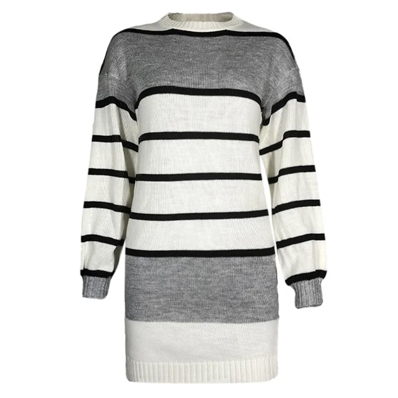 Женское трикотажное платье-свитер с круглым вырезом и длинными рукавами в