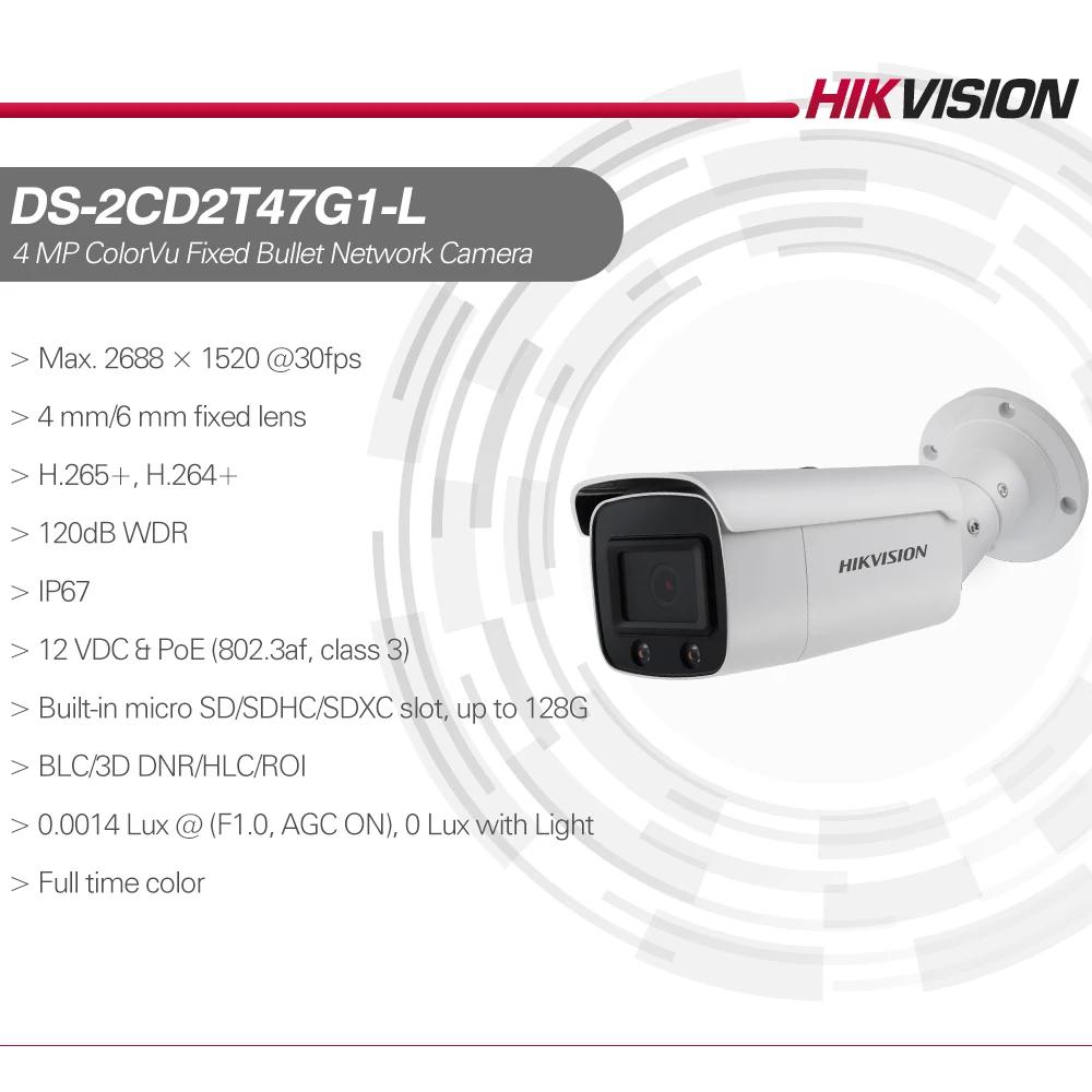 Hikvision DS-2CD2T47G2-L AcuSense IP-камера ColorVu 4MP Bullet IPC H.265 + SD слот POE CCTV функция распознавания